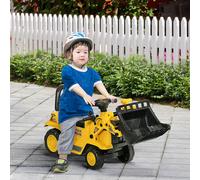 HOMCOM Porteur bulldozer pour enfants 3 ans tracteur tractopelle pelle volant avec klaxon jouet jeu de plein air plastique PP 80 x 26,5 x 39 cm jaune