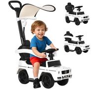HomCom Porteur voiture multi-équipée 12–36 mois Klaxon marche-pieds garde-corps ombrelle Blanc