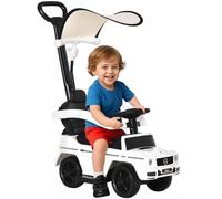 HOMCOM Porteur Enfants Voiture Enfant Multi-équipée 12-36 Mois klaxon Marche-Pieds, Garde-Corps et ombrelle Blanc