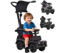 HOMCOM Porteur enfant voiture multi-équipée – klaxon, marche-pieds, garde-corps – 12-36 mois Noir