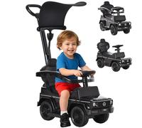 HOMCOM Porteur enfant voiture multi-équipée – klaxon, marche-pieds, garde-corps – 12-36 mois Noir