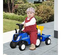 HOMCOM Porteur tracteur enfants avec coffre amovible, râteau et pelle, voiture enfants avec lumière LED et klaxon, bleu