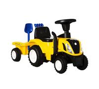 HOMCOM Porteur Tracteur Enfants avec Coffre Amovible, râteau et Pelle, Voiture Enfants avec lumière LED, klaxon et Volant, Charge 25 kg, pour 1-3 Ans, Jaune