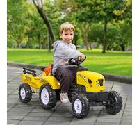 HOMCOM Porteur tracteur enfants avec remorque, râteau et pelle, tracteur à pédales 6 roues, charge 35 kg, pour 3+ ans, jaune