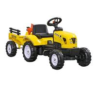 HOMCOM Porteur Tracteur Enfants avec remorque, râteau et Pelle, Tracteur à pédales 6 Roues, Charge 35 kg, pour 3+ Ans, Jaune