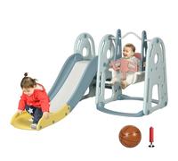 HOMCOM Portique Enfant Toboggan et balançoire avec Panier de Basket-Ball Aire de Jeux 3 en 1 Usage intérieur et extérieur dim. 190 x 150 x 100 cm Blue