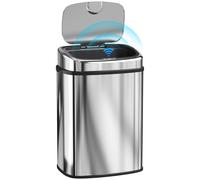 HOMCOM Poubelle à capteur infrarouge 50 L en acier inoxydable avec 2 modes d'ouverture, argent