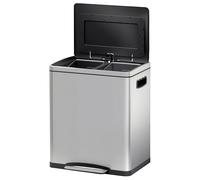 HOMCOM Poubelle à double compartiment 2 x 15L, poubelle de cuisine à pédale, 2 seaux intérieurs amovibles, couvercle à fermeture en douceur et poignées intégrées, anti-traces, acier inoxydable, argent