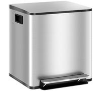 HOMCOM Poubelle à double compartiment 2 x 15L, poubelle de cuisine à pédale tri sélectif en acier inoxydable, seaux intérieurs, couvercle à fermeture douce et maintien en ouverture, poignées, argent