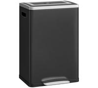 HOMCOM Poubelle à double compartiment 2 x 20L, poubelle de cuisine à pédale, 2 seaux intérieurs amovibles, couvercle à fermeture en douceur et poignées intégrées, anti-traces, acier inoxydable, noir