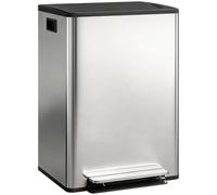 HOMCOM Poubelle à double compartiment 2 x 30L Cuisine à Pédale Argent | Tri Sélectif, Acier Inoxydable, Seaux Intérieurs, Couvercle à Fermeture Douce et Maintien en Ouverture, Poignées