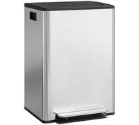 HOMCOM Poubelle à double compartiment 2 x 30L, poubelle de cuisine à pédale tri sélectif en acier inoxydable, seaux intérieurs, couvercle à fermeture douce et maintien en ouverture, poignées, argent