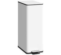 HOMCOM Poubelle à pédale - 20 l - Avec couvercle à fermeture douce et pédale - Poubelle avec seau intérieur - En acier inoxydable - Pour salle de bain, chambre à coucher ou salon - Blanc - 21,5 x 37,2