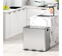 HOMCOM Poubelle avec 3 x 15 L compartiments, couvercles désodorisant, anti-empreintes digitales, fermeture douce, amovible, argent