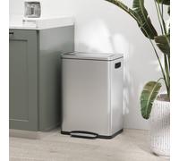 HOMCOM Poubelle, conteneur à déchets avec couvercle et pédale, acier inoxydable, 2x 20 litres, Argent