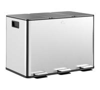 HOMCOM Poubelle Cuisine 3 x 10L Tri Sélectif 3 Compartiments Argent | Acier Inoxydable, Pédale, Seaux Intérieurs Amovibles, Couvercle à Fermeture en Douceur, Poignées, Anti-Traces