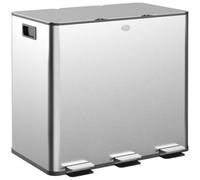 HOMCOM Poubelle Cuisine 3 x 15L Tri Sélectif 3 Compartiments Argent | Acier Inoxydable, Pédale, Seaux Intérieurs Amovibles, Couvercle à Fermeture en Douceur, Poignées, Anti-Traces