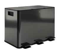 HOMCOM Poubelle Cuisine 3 x 15L Tri Sélectif 3 Compartiments Noir Brillant