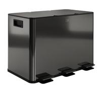 HOMCOM Poubelle Cuisine 3 x 15L Tri Sélectif 3 Compartiments Noir Brillant | Acier Inoxydable, Pédale, Seaux Intérieurs Amovibles, Couvercle à Fermeture en Douceur, Poignées, Anti-Traces