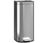 HOMCOM Poubelle cuisine 30L, poubelle à pédale avec seau intérieur amovible, couvercle à fermeture douce et maintien en ouverture, anti-traces, pour maison ou bureau, argent