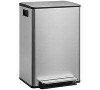 HOMCOM Poubelle cuisine 50L, poubelle à pédale en acier inoxydable avec seau intérieur amovible, couvercle à fermeture douce et maintien en ouverture, filtre anti-odeurs, poignées, anti-traces, argent