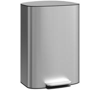 HOMCOM Poubelle cuisine 50L, poubelle à pédale en acier inoxydable avec seau intérieur amovible, couvercle à fermeture douce et maintien en ouverture, filtre anti-odeurs, poignées, anti-traces, gris
