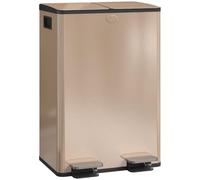 HOMCOM Poubelle Cuisine à Double Compartiment 2x28L Pédale Or | Acier Inoxydable, Seaux Intérieurs Amovibles, Couvercle à Fermeture Douce, Maintien en Ouverture, Anti Traces