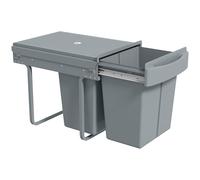 HOMCOM Poubelle cuisine coulissante encastrable avec 2 x 20 L compartiments amovibles, poubelle sous évier avec couvercle givré, coulissement fluide et poignée, pour déchets et recyclage, gris