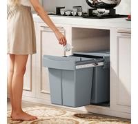 HOMCOM Poubelle cuisine, poubelle sous évier coulissante encastrable avec 2 x 20 L compartiments amovibles, 52x33,5x41cm, gris