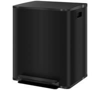 HOMCOM Poubelle de cuisine 2 compartiments de 2 x 25L, acier inoxydable, couvercle à fermeture douce, 47,7x37,5x56cm, argent