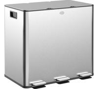 HOMCOM Poubelle de cuisine à 3 compartiments, 3 x 15 l, inox, Poubelle de cuisine avec pédales, couvercle soft-close et seau amovible, pour chambre, bureau, salon, argent