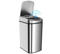 HOMCOM Poubelle de cuisine automatique 12 L en acier inoxydable, poubelle à capteur de mouvement sans contact avec couvercle, résistant aux traces de doigts, pour maison, bureau, salon, argent