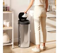 HOMCOM Poubelle de cuisine automatique 30 L en acier inoxydable, couvercle à fermeture en douceur, 32 x 30 x 68 cm, argent