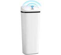HOMCOM Poubelle de cuisine automatique fine 50L en acier inoxydable, double mode d'ouverture, poubelle à capteur de mouvement sans contact, anti-traces, fonctionne par piles, blanc