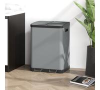 HOMCOM Poubelle double, 2 x 30L, résistant aux empreintes digitales, Pédale, bacs intérieurs amovibles, Gris