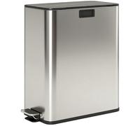 HOMCOM Poubelle double couvercle papillon pédale argent