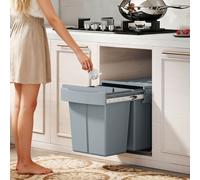 HOMCOM Poubelle sous évier 2 Conteneurs de recyclage extractibles 2 x 20 L Glissement doux Gris