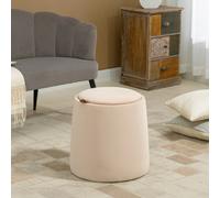 HOMCOM Pouf 2-en-1 en Velours avec Espace de Rangement et Couvercle Amovible Ø44 cm x 47,5 cm Beige