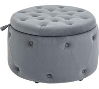 HOMCOM Pouf avec espace de rangement, pouf rembourré boîte de rangement avec couvercle, ottomane ronde, coffre de siège avec aspect velours, boutons pour le salon, gris, Ø60 x 40 cm