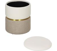 HOMCOM Pouf avec espace de rangement Tabouret avec couvercle, anneau métallique, bicolore Design Tabouret de pied rond Tabouret rembourré, chenille 36 x 36 x 44 cm Blanc crème