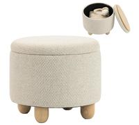 HOMCOM Pouf Coffre de Rangement Rond en Toile de Jute Ø38,5x33,5 cm Beige