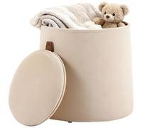HOMCOM Pouf Coffre Rangement Couvercle Réversible Ø 44 x 47,5 cm Beige
