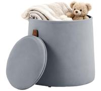 HOMCOM Pouf Coffre Rangement Couvercle Réversible Ø 44 x 47,5 cm Gris | Tabouret Rond, Pouf Repose-Pieds, Tissu Velours Givré, pour Chambre À Coucher, Entrée, Salon, Charge 150 Kg
