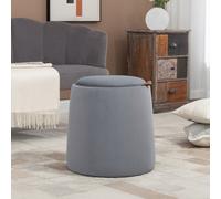 HOMCOM Pouf coffre rangement, pouf repose-pieds en tissu velours givré, couvercle réversible, Ø 44 x 47,5 cm, gris