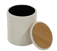 HOMCOM Pouf Coffre Rangement Salon Rond Couvercle Ø 36,5 x 46,5 cm Beige