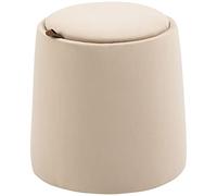 HOMCOM Pouf Coffre Rangement, Tabouret Rond avec Couvercle réversible, Pouf Repose-Pieds en Tissu Velours givré, pour la Chambre à Coucher, entrée, Salon, Charge 150 Kg, Ø 44 x 47,5 cm, Beige