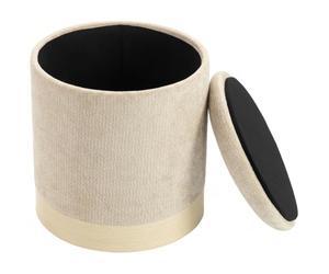 HOMCOM Pouf Coffre Rangement Tabouret Rond en Chenille Ø 38 x 45 cm Beige | Pouf Repose-Pieds, Base en Métal Effet Bois, pour la Chambre à Coucher, Entrée, Salon, Charge 120 Kg