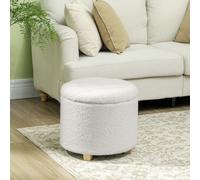 HOMCOM Pouf coffre rangement, tabouret rond, pouf repose-pieds en tissu bouclette, charge 120 Kg, Ø 45 x 41 cm, blanc