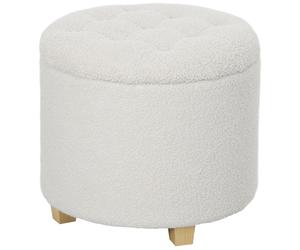 HOMCOM Pouf coffre rangement, tabouret rond, pouf repose-pieds en tissu bouclette, charge 120 Kg, Ø 45 x 41 cm, blanc