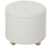 HOMCOM Pouf Coffre Rangement, Tabouret Rond, Pouf Repose-Pieds en Tissu Bouclette, pour la Chambre à Coucher, entrée, Salon, Charge 120 Kg, Ø 45 x 41 cm, Blanc